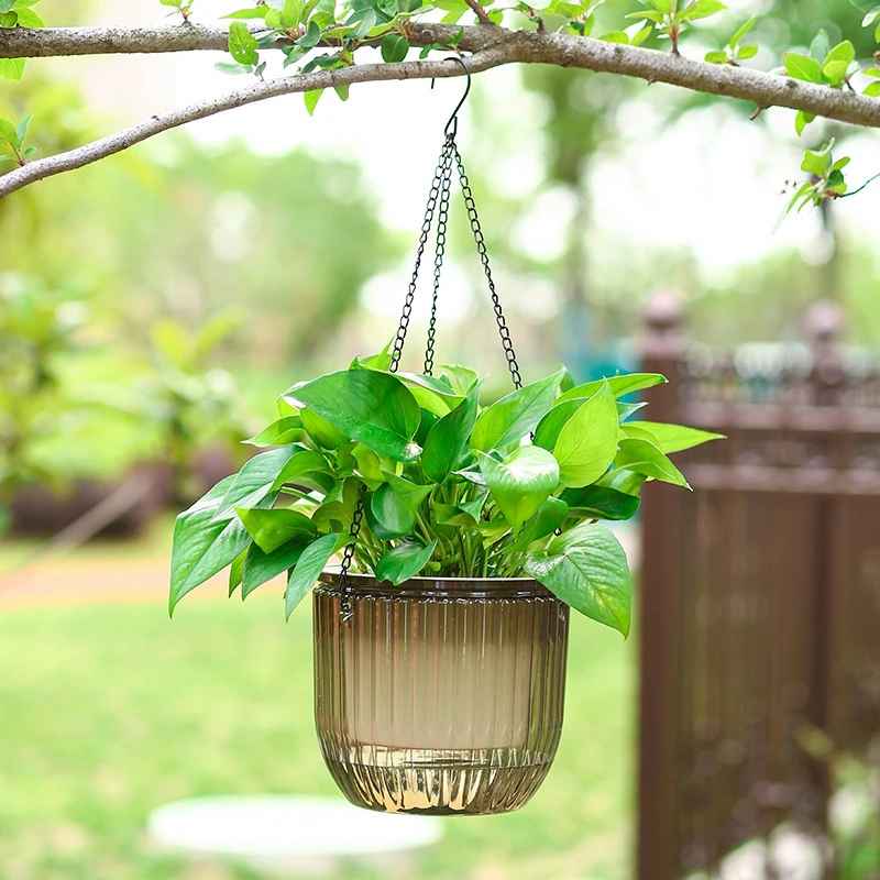 Jardiniere d exterieur accrochee sur une branche d arbre