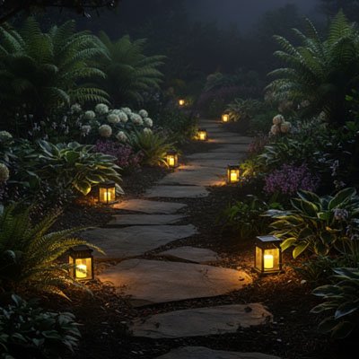 Lanterne solaire EcoAmbra dans allee