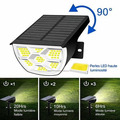 Projecteur solaire eclairage jardin LED differents modes