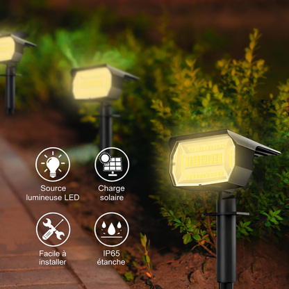 Projecteur solaire eclairage jardin LED fonctions