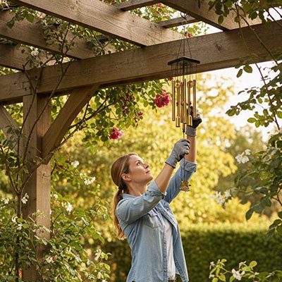 carillon zen apaisant tenu par une femme