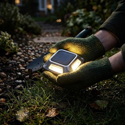 Eclairage exterieur solaire dans les mains