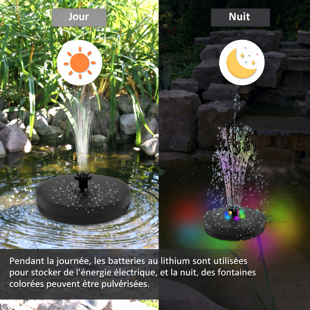 fontaine solaire jardin zen jour et nuit
