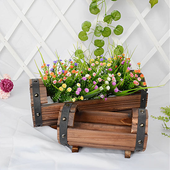 jardiniere bois billot rustique fleurs