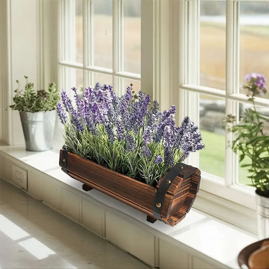 jardiniere bois billot rustique lavande