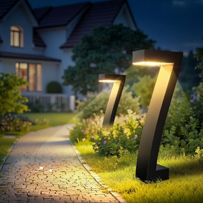 lampe solaire exterieur en forme de 7 sur grande allee