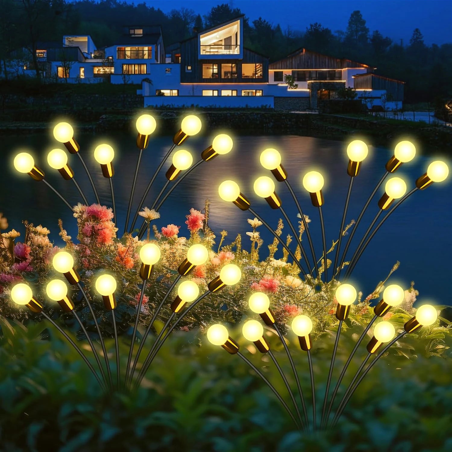 lumière solaire lucioles sur l'eau
